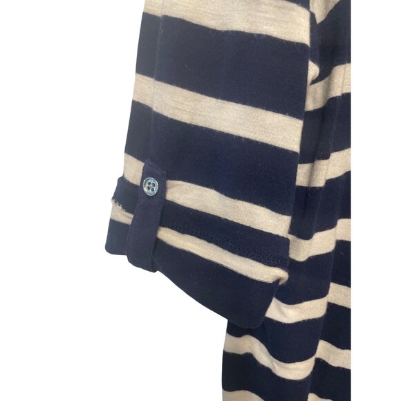 Navy & White Striped Cocomo Lace-Up L Tunic Top With Roll-Tab Sleeves Beach Casu - Picture 4 of 4